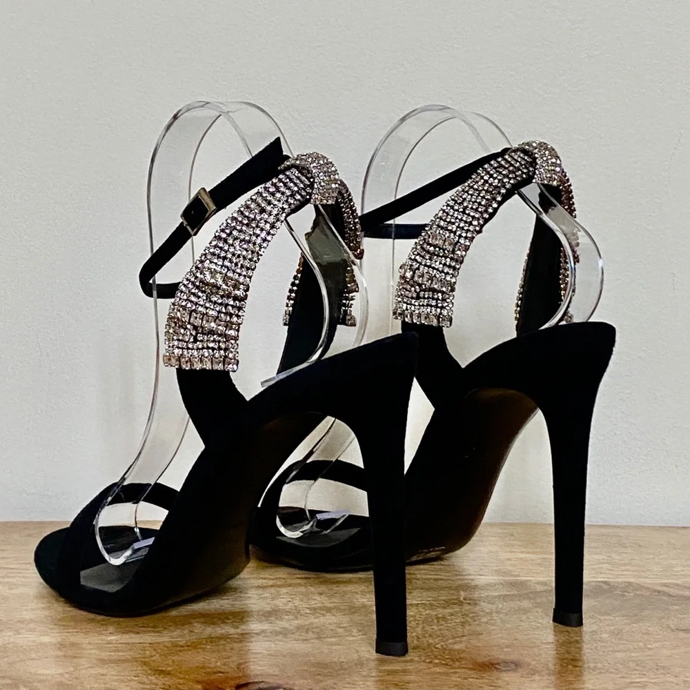 Giuseppe Zanotti Jamila Black Suede Crystal Bow Embellished Stiletto Sa…